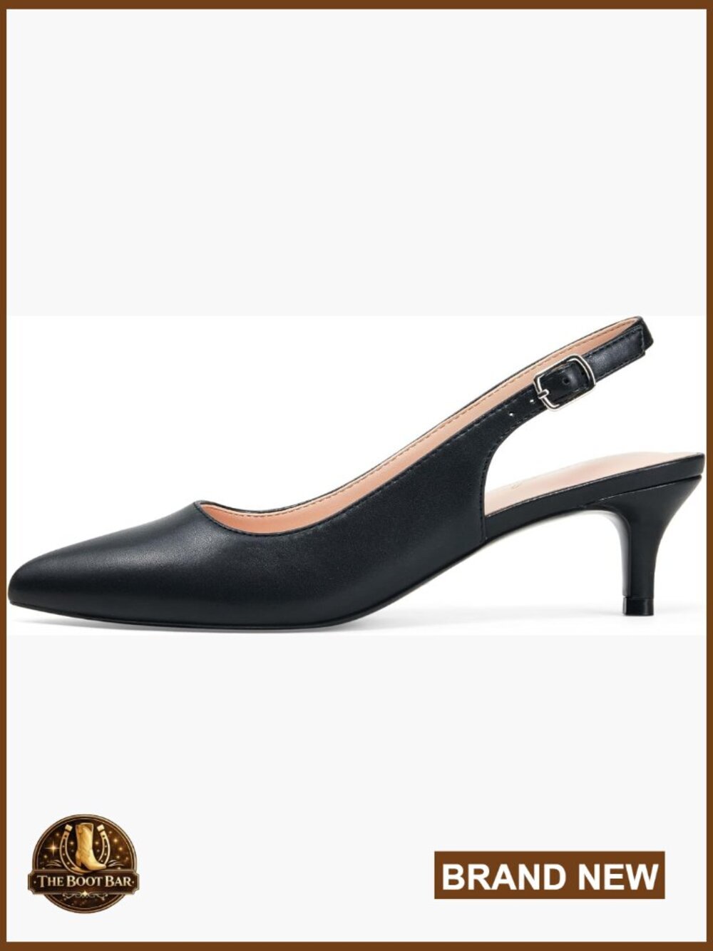 Low Kitten Heel Slingback Pumps Pointed Toe Ankle Strap Formal Comfortable Shoes